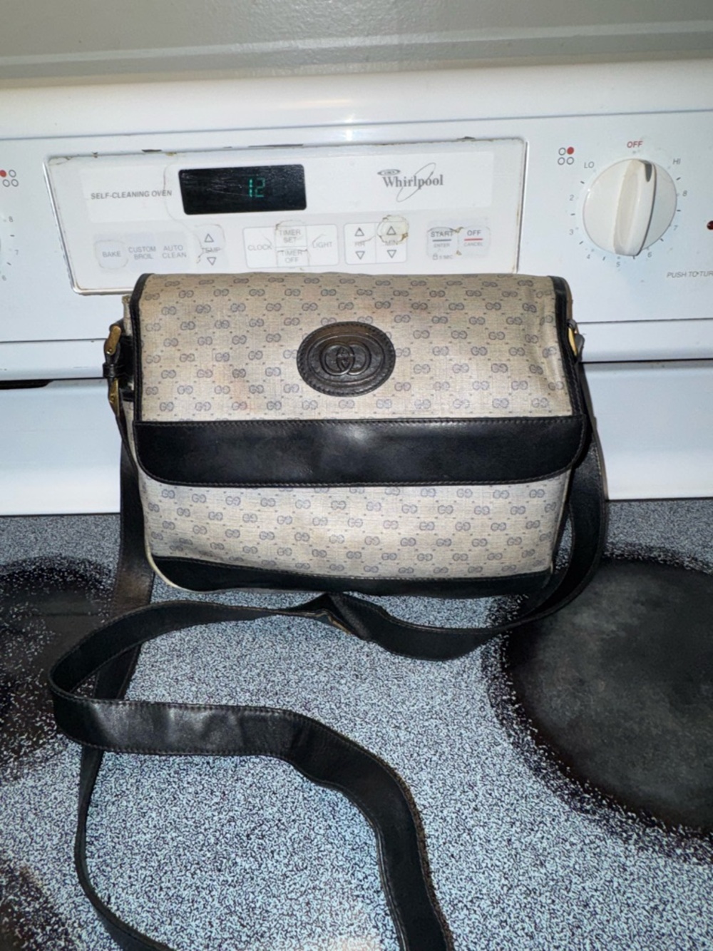 VTG Gucci Micro GG Logo Canvas & Navy Leather Crossbody Shoulder Bag - Picture 7 of 12